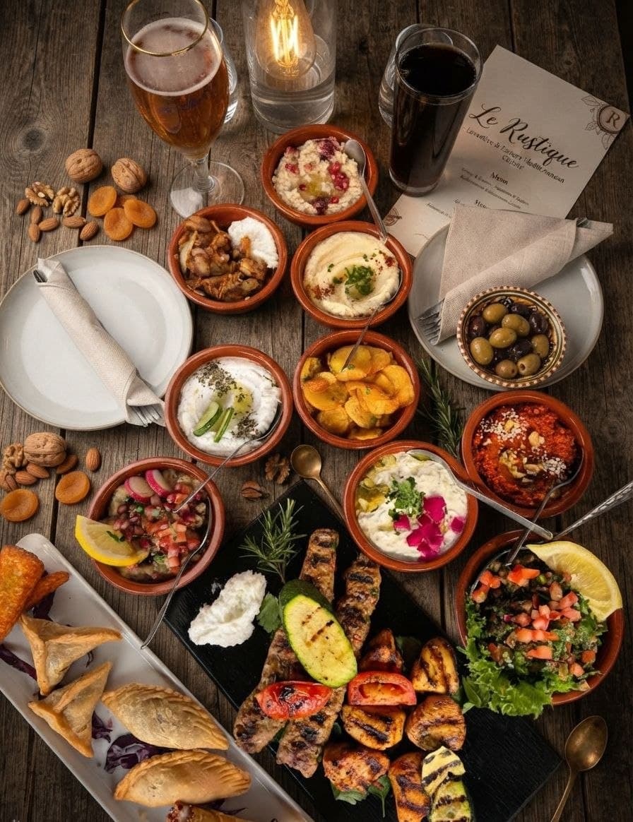 Generös uppdukning av libanesiska meze